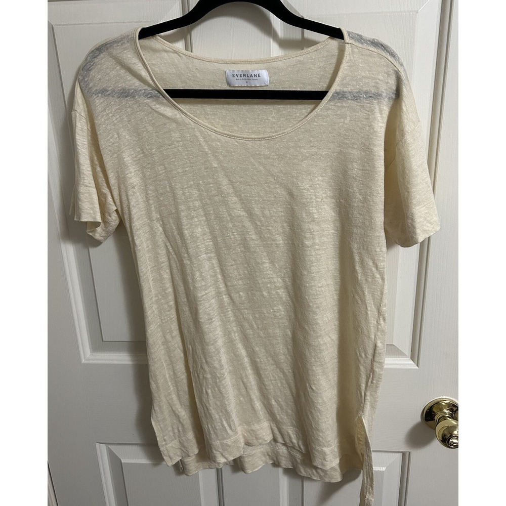 Everlane Linen Tunic Blouse Side Slits Size Medium Yellow/Beige